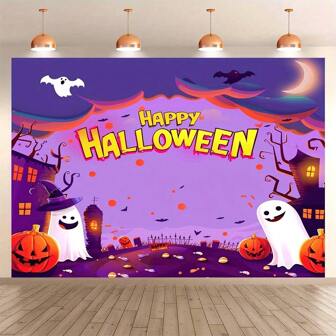 Cartoon Halloween pompoen & maan Trick or Treat achtergrond, Halloween feestdecoratie achtergrond foto prop, geschikt voor binnen/buiten decoratie banner, fotografie studio props