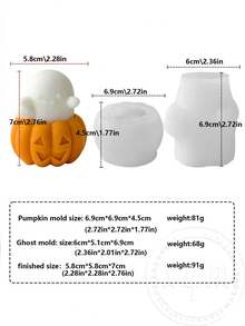 Molde de silicona con forma de calabaza fantasma, molde para velas aromáticas, decoración artesanal y regalos, molde para yeso y resina - Blanco - Ver 17