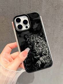 1 pieza Nuevo estuche protector de teléfono a prueba de golpes de TPU mate con estampado de labios negros y leopardo, compatible con Apple/ iPhone Compatible con iPhone 16 ProMax/15Pro/14Plus/13/12ProMax/11/S24 Ultra/S23 FE/S22/S21/S10/A54/A35/A14/A05S