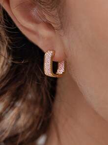 一对璀璨夺目的立方氧化锆耳环，适合女性佩戴，可作为结婚纪念日、订婚派对或情人节礼物。 - 金+粉紅色 - 查看 5