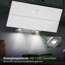 IsEasy 90 cm Dunstabzugshaube, weiße geneigte Küchenhaube, Klasse A++, 594 m³/h, 4 Geschwindigkeiten, LED-Beleuchtung, Evakuierung oder Recycling, 2 Kohlefilter enthalten [Energieklasse A++]