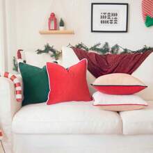 Decorative Throw Pillow Covers Cushion Cases, Set Of 4 Soft Velvet Modern Double-Sided Designs, Mix And Match For Home Decor, Pillow Inserts Not Included (16x16 Inch, Orange/Green)