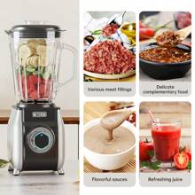 Feizsmile 1 pieza Licuadora silenciosa de 300W, procesador de alimentos, juguera, equipada con jarra de vidrio de 1.5L, vaso de plástico y taza moledora, diseño innovador y moderno, tres ajustes de velocidad, adecuada para hacer batidos, smoothies, jugos, fácil de limpiar, ¡un imprescindible para cocinas caseras casuales!