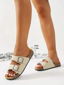 女士复古露趾透气凉鞋，舒适防滑拖鞋，适合室内外穿着 - 米色 - 查看 5