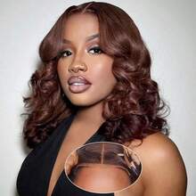 Tóc giả gợn sóng Body Wave 4x4 5x5 13x4 13x6 màu nâu sô cô la HD Lace Front Wigs mật độ 200%, dễ dàng đội vào, đã cắt sẵn 4*4 5*5, phần ren phía trước trong suốt không cần keo, đã tỉa sẵn các nút thắt và tẩy trắng, kiểu tóc bob ngắn gợn sóng, sợi tổng hợp chịu nhiệt pha trộn với tóc người, dành cho nữ, có tóc con. Có sẵn phần ren đã cắt sẵn cho kích thước 4x4 5x5 màu nâu sô cô la, cỡ 4#, dài từ 8-36 inch. - màu nâu - Xem 9