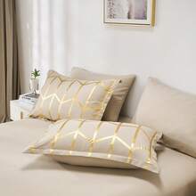 7-Pcs Luxurious Gilded Bed Comforter Sets Queen,100% Microfiber Simple And Fashionable Soft And Comfortable Summer Bedding Set Coverlet Set Suitable For All Four Seasons,  Bedroom And Hotel Room Decor,  Include 1 Comforter,  4 Pillowcases And 1 Flat Sheet,1 Fitted Sheet. - Kaki-B48 - Xem 8