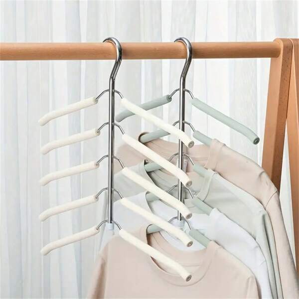 1pc Multi-Layer Clothes Hanger, Metal Drying Rack, Space-Saving, Suitable For Wardrobe, Closet, Bedroom, Seamless Foam Hanger, 360° Rotation, Space-Saving Multi-Layer Hanger, T-Shirt Drying Rack, Wardrobe Storage Box, Bedroom & Dorm Accessory, Storage And Organization