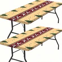 1 pieza Mantel con borde elástico con tema navideño, patrón de copos de nieve dorados y ciervos, esencial para decoración festiva, adecuado para reuniones familiares y fiestas para añadir calidez, usar en picnics al aire libre, se puede usar dentro y fuera - Negro - Ver 13