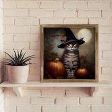 1 件万圣节墙壁艺术、可爱的虎斑猫万圣节艺术印刷品、房间装饰美学、家居装饰、房间海报、帆布墙壁艺术、可选框架、房间装饰用品、客厅装饰。