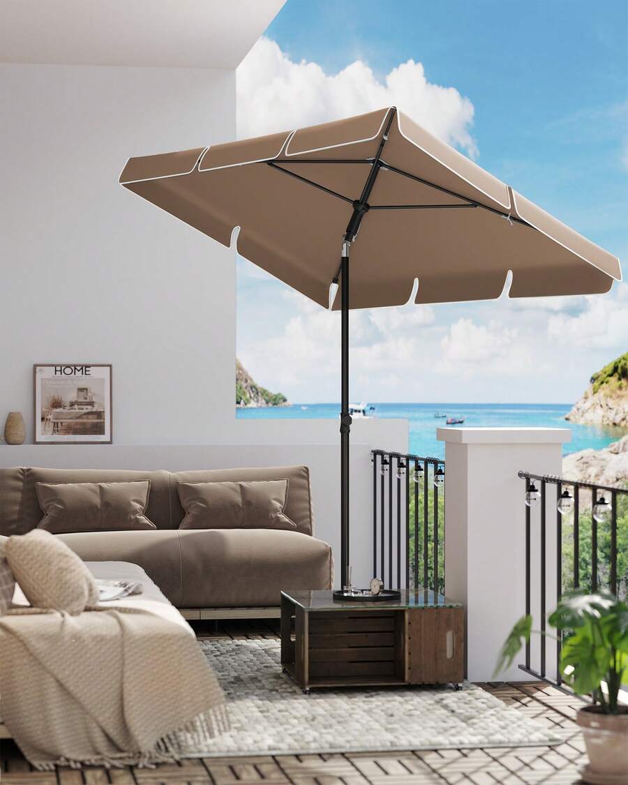 Parasol 200 x 125 cm/230 x 150 cm/180 x 125 cm, Protection Solaire UPF 50+, Inclinable sur 30° dans les 2 sens, Hauteur Réglable, avec Sac de Transport, pour Jardin, Terrasse, sans Base, Marron Noisette - Kaki - Voir 1
