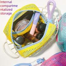 Pochette étanche pour cosmétiques 2025 Dopamine Tofu avec design en maille, grand sac d'articles de toilette de voyage pour produits de maquillage et d'hygiène | Étui de rangement à compartiments multiples avec fermeture éclair et sangle antidérapante. La couleur du nœud est aléatoire.
