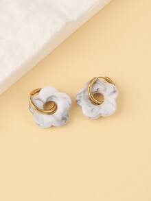 1 Pair Of Lightweight And Simple 18k Gold Plated Stainless Steel Earrings With Acrylic Multi-Color Flower Shaped Pendants, , Suitable For Women's Daily Wear