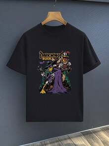 Men's Graphic TShirt Darkwing Duck & Launchpad McQuack Cartoon Illustration, Cool Vintage Style Casual Tee, Short Sleeve Summer Top, Gift For Fans - Black - View 2