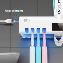 RAF 1 件紫外线消毒牙刷架，壁挂式 4 槽牙刷和智能牙膏分配器，浴室配件，带挤压式牙膏分配器套件的紫外线牙刷架，无需钻孔