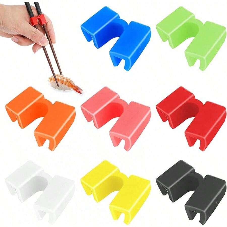 8Pcs Reusable Chopstick Helpers, Training Chopstick Hinges Connector Practice Chopsticks Adults,, Beginner, Trainers Or Learner(Black) - Mix Color - View 1