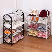 1pc 4-Layer Entryway Furniture Shoe Rack, Multifunctional Simple Storage Rack And Shoe Organizer, Metal Steel Pipe And Plastic Bracket, Space Saving, Easy To Install, Suitable For Corridors, Entrances, Living Rooms, Bedrooms