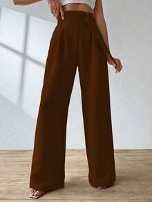 A&DD MODA, REF: AS1248 Wide Leg Pants With Elastic Waistband, Elegant And Sophisticated, Bell-Bottom Modeling, High Waist, Tailored, Casual And Formal Look, Comfortable And Stylish, Light And Comfortable Fabric, Ideal For Casual And Glamorous Occasions. ✨ - 巧克力棕 - 查看 1