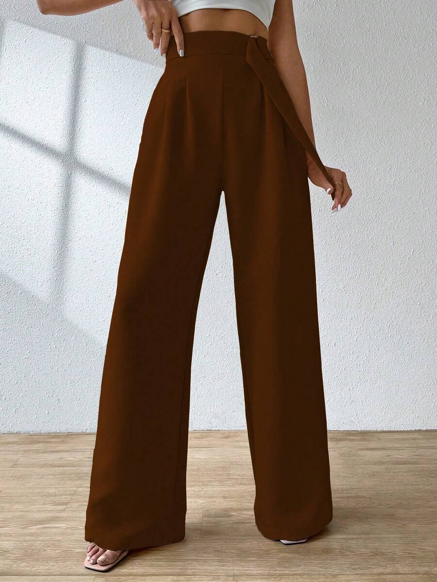 A&DD MODA, REF: AS1248 Wide Leg Pants With Elastic Waistband, Elegant And Sophisticated, Bell-Bottom Modeling, High Waist, Tailored, Casual And Formal Look, Comfortable And Stylish, Light And Comfortable Fabric, Ideal For Casual And Glamorous Occasions. ✨ - 巧克力棕 - 查看 1