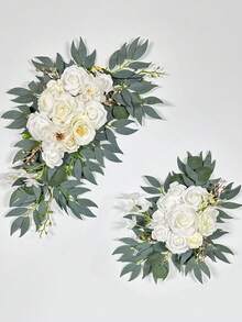 2pcs-Faux Flower Swag Set Of 2 For Wedding Welcome Signs Floral Swag Wedding Reception Ceremony Signs Decor (White) - White - View 9