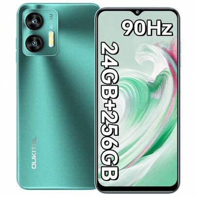  OUKITEL C36 智能手机（无合约）24GB+256GB/1TB，安卓 14 4G 手机，八核廉价版，6.56 英寸 90Hz 显示屏，5150mAh 电池，13MP 全景相机，双卡双待，指纹解锁