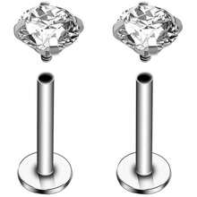 2 件不锈钢内螺纹唇钉耳钉穿孔饰品 CZ 软骨耳轮耳屏鼻耳环女士唇钉 - 銀色 - 查看 3