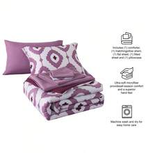 7-Piece Reversible Bed In A Bag Comforter Set With Sheets, Blue Floral, Queen - Geo Ungu - View 3