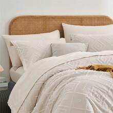 7 Pieces Tattered Style Tufted Style Bed Comforter Set, Soft And Comfortable Summer Bedding Set, Hotel Room Decor, Suitable For All Seasons, Vacuum - Compressed Wrapping, Including 1 Comforter, 1 Flat Sheet, 1 Fitted Sheet, 4 Pillowcases. - 米色-B008 - 查看 7