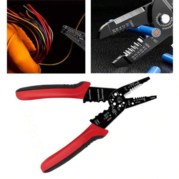 Pinze dal naso a punta multifunzionali in acciaio al carbonio da 20 cm, pinze manuali per crimpare, pinze per sguainare cavi in fibra ottica, taglierino per fili elettrici, adatte per la manutenzione elettrica