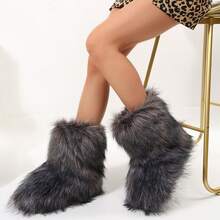 Stylish Personalized Winter Boots For Women - Adorable Spicy Girl Mid-Length Snow Boots, Cozy And Warm,Fluffy Boots Faux Fur Boots Women Shoes - 灰色 - 查看 6