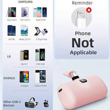 JAMJAKE Taegila 便携式手机充电器，5000mAh 小型移动电源 MFi 认证内置电缆 LCD 显示屏 LED 灯 F 所有手机小型便携式充电器移动电源迷你 Type-C 便携式充电器便携式充电器适合夏季假期户外旅行/露营和紧急备用移动电源送给家人、朋友、生日的礼物电量显示 - 粉色 - 查看 2