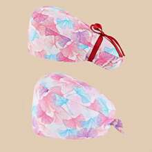 2 piezas Gorro protector con estampado floral y cuello en V, de mezcla de algodón. Adecuado para enfermeras, personal hospitalario y trabajadores de limpieza. Presenta diseño antibacteriano y a prueba de polvo, con cobertura para la parte trasera de la cabeza