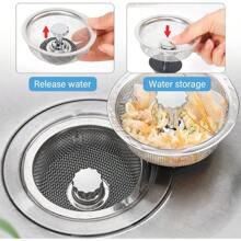 Kitchen Sink Strainer With Handle And Stopper Replacement Kitchen Sink Drain Basket/Stopper/Plug 3.3 Inch Stainless Steel Kitchen Sink Drain Strainer Mesh Sifter Filter(‎Silver)