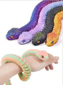 3D Printed Soft Posable Snake Statue - Bionic Animal Model Design, Home Decor, Stress Relief Toy, Sensory Toy, Teenage Toy, Glowing Toy (Random Eye Color) - Multicolor - View 5