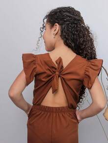 Stylish Long Jumpsuit For Children And Young People - Rust Brown - View 3