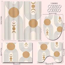 1/4pcs Boho Gold Sun Design Shower Curtain Set, Polyester Waterproof Bathroom Decor Curtain, Easy Clean With Hooks, Fashionable Door/Window Curtain, Washable Back To School - Beige - View 17