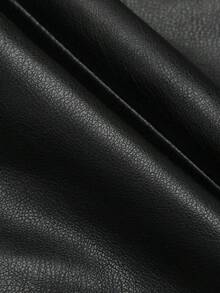 Women's PU Collar Jacket, Spring/Autumn New European And American Style, Solid Color Zipper Pockets Button Decor, Commuter Casual Travel Motorcycle Outwear - Black - View 10