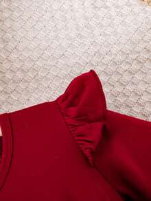 Young Girls' Christmas Ruffle Trim Long Sleeve Patchwork 3D Butterfly Mesh Dress With Belt