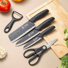 Mooues 5pcs Kitchen Chef'S Knife Set, Stainless Steel Sharp Blade Chef'S Knife Set, Excellent Durability, With Ergonomic Handle, Scissors And Peeler, Rust Resistant And Easy To Clean, Elegant Packaging Suitable For Gifts
