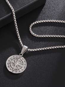 1PC Stainless Steel Compass Medal Pendant Necklace Men And Women Street Party Cool Jewelry Gifts