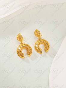 简约迪拜风格优雅珠宝时尚 C 形 24K 镀金吊坠项链，奢华耳环套装，适合女性、婚礼、派对、生日、中东婚礼礼物 - 金色 - 查看 6