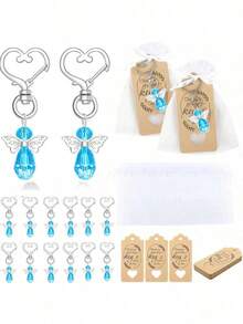 30 pièces Porte-clés cœur en forme d'aile d'ange argenté, comprenant 30 porte-clés, 30 cartes de remerciement et un sac en organza, convenant pour les cadeaux de baptême, mariage et première communion
