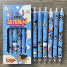Disney Set de 6 bolígrafos de punta retráctil con diseño de Stitch, color negro, lindos, de gran capacidad, de secado rápido, como regalo escolar, papelería de cumpleaños, útiles escolares, vuelta al cole