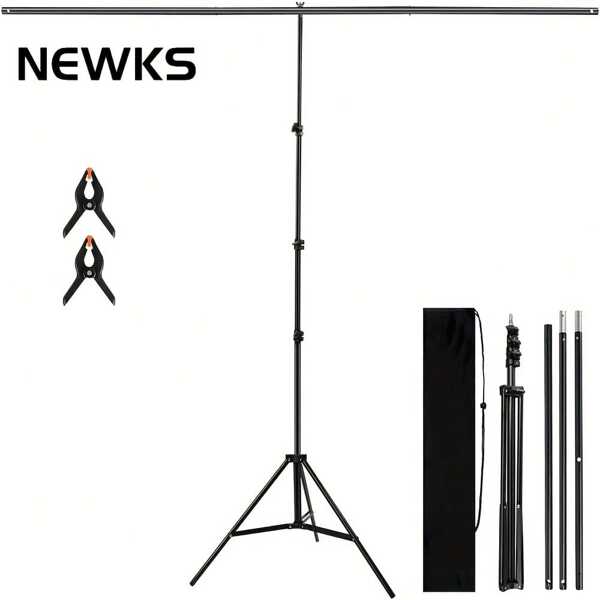 NEWKS T-förmiger Hintergrundhalter 200cm x 200cm, einstellbare Foto Studio Hintergrundhalterung, 2 Rückenlehnenklammern, Ballonbogen Unterstützungs-Set mit 3 horizontalen Stangen, Party- und Hochzeitsdekoration