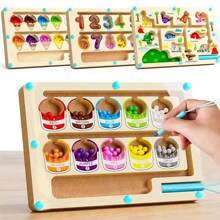Laberinto magnético de color y número, rompecabezas magnéticos de madera con dinosaurios y helados, juguetes Montessori, actividades para niños pequeños de conteo y clasificación de colores, desarrollo de habilidades motoras finas, juguetes educativos para preescolares, regalo de Acción de Gracias, Navidad y Pascua