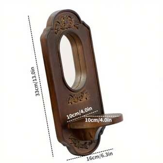 Estantería de pared de madera maciza, soporte de pared de madera tallada para velas, espejo de pared vintage pequeño, estantería de decoración del hogar, soporte de accesorios y velas