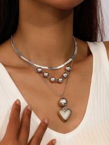 3 Stücke/Set Perlenkette mit Quaste und Herz Anhänger, Alltagstragen für Frauen
