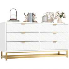 strundghti Dresser For Bedroom, 53.5" Large Dresser Organizer, 6 Drawer With Golden Metal Handle And Legs, Modern Chest Of Drawers, White Dressers With Drawers For Closet, Hallway, Living Room, Entryway - trắng - Xem 4