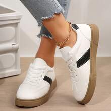 Women Sneakers Velvet Patchwork Thick Sole Lightweight Casual Comfort - 黑與白 - 查看 9