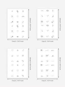 4 Folhas de Tatuagens Temporárias Multipadrão Fofas - Estrelas, Corações, Borboletas, Ondas, Planetas, Aviões. Tatuagens Pequenas e Adoráveis, Resistente à Água, à Prova de Suor, Estilo Minimalista Y2K, Adequado para Mulheres, Cintura, Clavículas, Pescoço