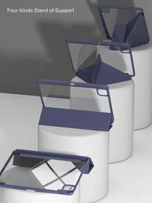 Transparent Acrylic Case Compatible With IPad Air 11 13 M2 2025 M3 Support Multi Angles Folding Y-Shaped Stand Cover Compatible A16 11th 2024 Air 5 Air 4 10.9 9th 8th 7th 10.2 5th 6th 9.7 10th Gen 2021 Pro 11 12.9 Mini6 7with Pencil Holder, Auto Wake/Sleep-Navy Blue - Navy Blue - View 3